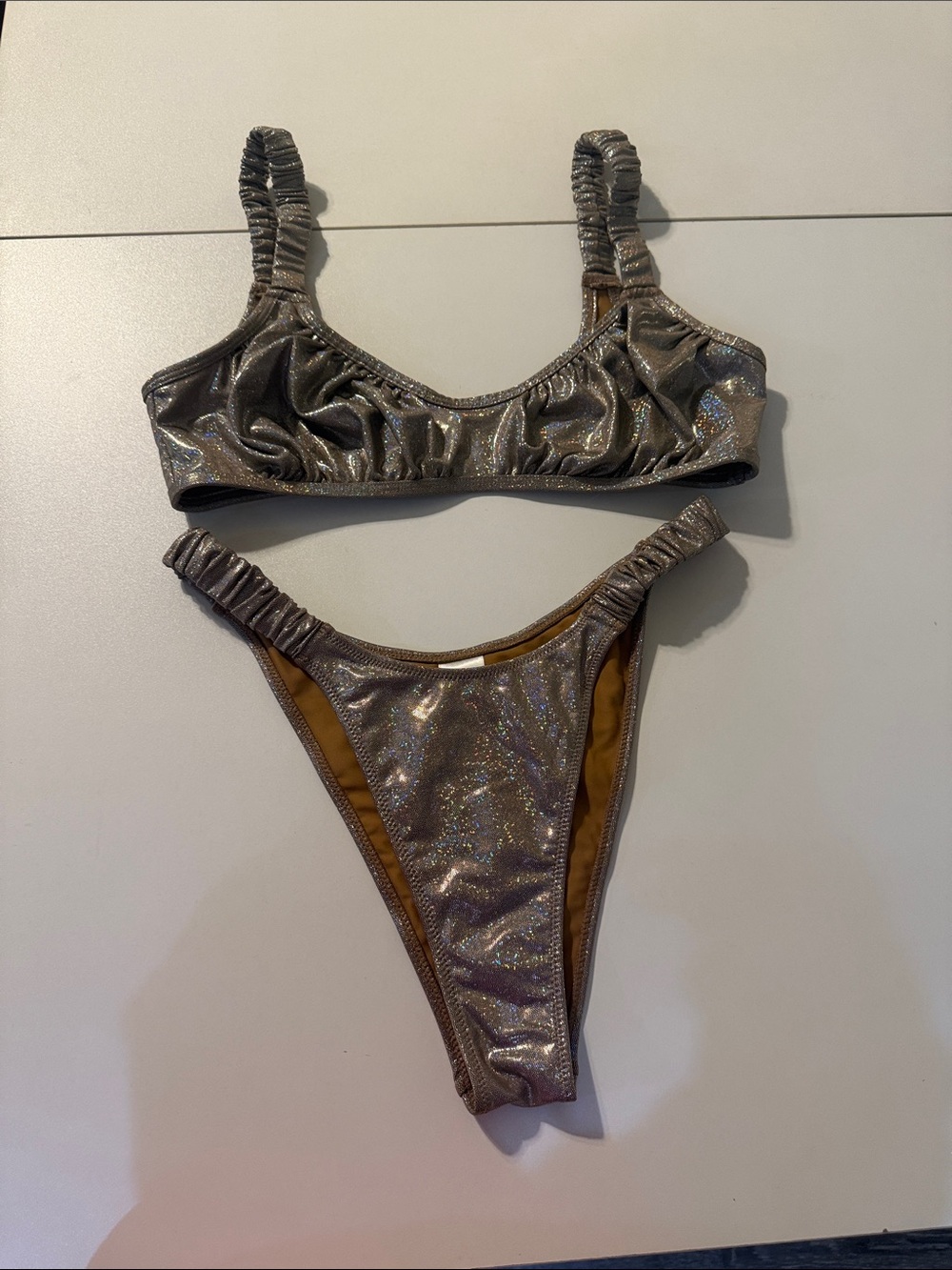Strawberry Milk Mob - Metallic Ruched Bikini Set